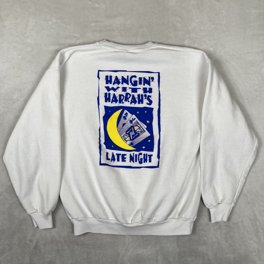 Vintage Harrah's Casino Sweatshirt Mens Large White Gildan Fleece Graphic